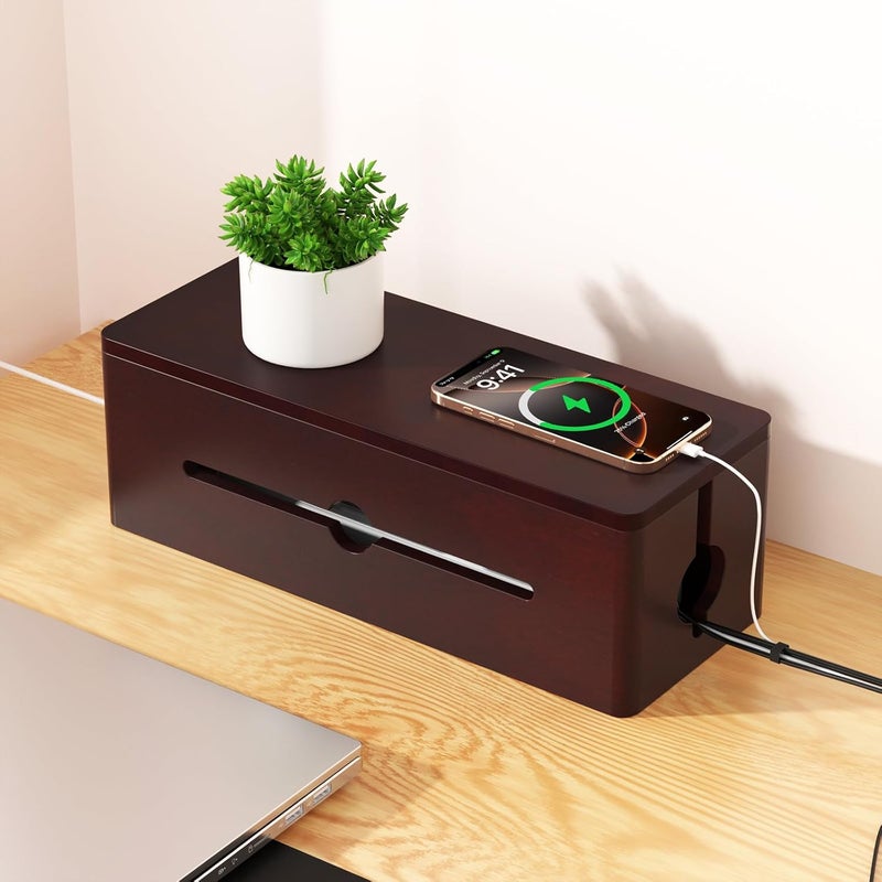 Cinati Large Cable Management Box, 15.8" Wooden Cable Organizer for Floor Wires Storage, Wall Mount Cord Hider Box for Electrical Cord Management, Power Strip Wire Organization for Desktop Home Office - Image 1